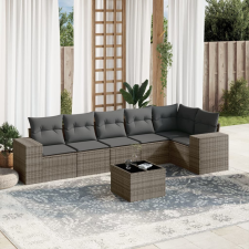 vidaXL 7 részes szürke polyrattan kerti ülőgarnitúra párnákkal kerti bútor