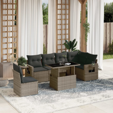 vidaXL 7 részes szürke polyrattan kerti ülőgarnitúra párnákkal kerti bútor