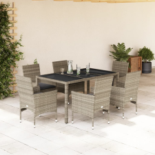 vidaXL 7 részes szürke polyrattan/üveg kerti étkezőgarnitúra párnákkal kerti bútor