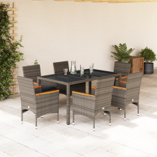 vidaXL 7 részes szürke polyrattan/üveg kerti étkezőgarnitúra párnával kerti bútor