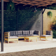vidaXL 7 részes tömör fenyőfa kerti ülőgarnitúra szürke párnákkal kerti bútor