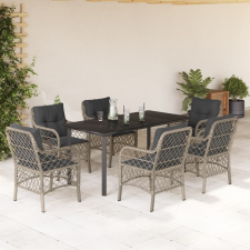 vidaXL 7 részes világosszürke polyrattan kerti étkezőszett párnával kerti bútor