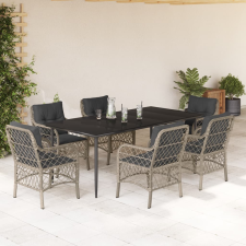 vidaXL 7 részes világosszürke polyrattan kerti étkezőszett párnával kerti bútor