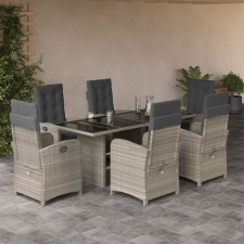 vidaXL 7 részes világosszürke polyrattan kerti étkezőszett párnával kerti bútor