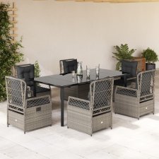 vidaXL 7 részes világosszürke polyrattan kerti étkezőszett párnával kerti bútor