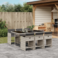 vidaXL 7 részes világosszürke polyrattan kerti étkezőszett párnával kerti bútor