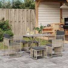 vidaXL 7 részes világosszürke polyrattan kerti étkezőszett párnával kerti bútor
