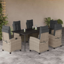 vidaXL 7 részes világosszürke polyrattan kerti étkezőszett párnával kerti bútor