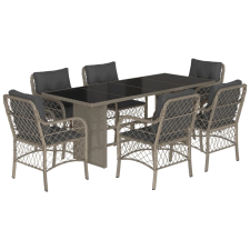 vidaXL 7 részes világosszürke polyrattan kerti étkezőszett párnával (3212066) kerti bútor