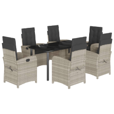vidaXL 7 részes világosszürke polyrattan kerti étkezőszett párnával (3212858) kerti bútor