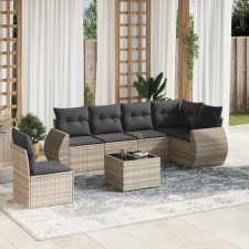 vidaXL 7 részes világosszürke polyrattan kerti ülőgarnitúra párnákkal kerti bútor