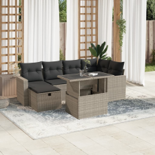 vidaXL 7 részes világosszürke polyrattan kerti ülőgarnitúra párnákkal kerti bútor