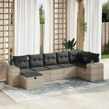 vidaXL 7 részes világosszürke polyrattan kerti ülőgarnitúra párnákkal kerti bútor