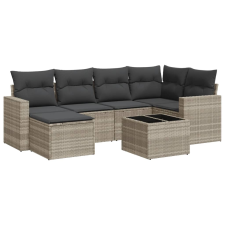vidaXL 7 részes világosszürke polyrattan kerti ülőgarnitúra párnákkal (3251609) kerti bútor