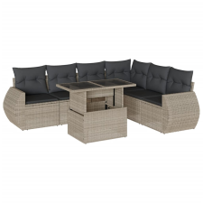 vidaXL 7 részes világosszürke polyrattan kerti ülőgarnitúra párnákkal (3268562) kerti bútor