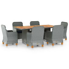 vidaXL 7 részes világosszürke polyrattan kültéri étkezőszett párnákkal (3060172) kerti bútor