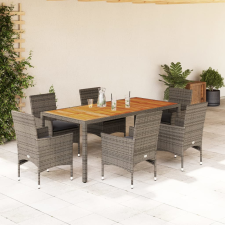 vidaXL 7részes szürke polyrattan/akácfa kerti étkezőgarnitúra párnával kerti bútor
