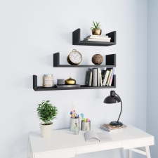 vidaXL 800199 Wall Display Shelf 3 pcs Black Chipboard bútor