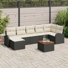 vidaXL 8 darabos Kert Sofa Szett Párnákkal Fekete Poli Rattan Akác kerti bútor