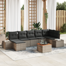vidaXL 8 darabos Kerti Kárpitos Szett Párnákkal Szürke Poli Rattan Acacia kerti bútor