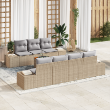 vidaXL 8 Darabos Kerti Sofa Szett Párnákkal Bézs Poli Rattan Akáciával kerti bútor