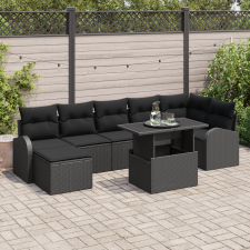 vidaXL 8 darabos kertiszófakészlet párnákkal Fekete Poly Rattan kerti bútor