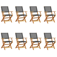 vidaXL 8 db fekete polyrattan és tömör fa összecsukható kerti szék kerti bútor