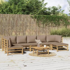 vidaXL 8 részes bambusz kerti ülőgarnitúra tópszínű párnákkal kerti bútor