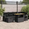 vidaXL 8 részes fekete polyrattan akácfa kerti ülőgarnitúra párnákkal