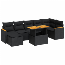 vidaXL 8 részes fekete polyrattan akácfa kerti ülőgarnitúra párnákkal (3327513) kerti bútor