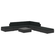 vidaXL 8-részes fekete polyrattan kerti bútorszett párnákkal (46748) kerti bútor