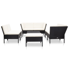 vidaXL 8 részes fekete polyrattan kerti bútorszett párnákkal (48952) kerti bútor