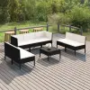 vidaXL 8 részes fekete polyrattan kerti ülőgarnitúra párnákkal
