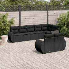 vidaXL 8 részes fekete polyrattan kerti ülőgarnitúra párnákkal kerti bútor