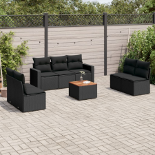 vidaXL 8 részes fekete polyrattan kerti ülőgarnitúra párnákkal kerti bútor