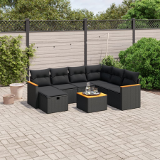 vidaXL 8 részes fekete polyrattan kerti ülőgarnitúra párnákkal kerti bútor