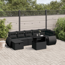 vidaXL 8 részes fekete polyrattan kerti ülőgarnitúra párnákkal kerti bútor