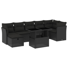 vidaXL 8 részes fekete polyrattan kerti ülőgarnitúra párnákkal kerti bútor