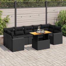 vidaXL 8 részes fekete polyrattan kerti ülőgarnitúra párnákkal kerti bútor