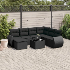 vidaXL 8 részes fekete polyrattan kerti ülőgarnitúra párnákkal kerti bútor
