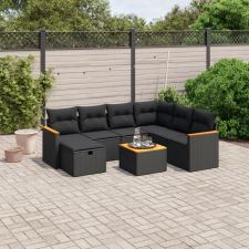 vidaXL 8 részes fekete polyrattan kerti ülőgarnitúra párnákkal kerti bútor