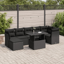 vidaXL 8 részes fekete polyrattan kerti ülőgarnitúra párnákkal kerti bútor