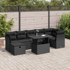 vidaXL 8 részes fekete polyrattan kerti ülőgarnitúra párnákkal kerti bútor