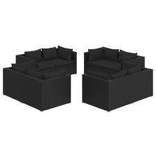 vidaXL 8 részes fekete polyrattan kerti ülőgarnitúra párnákkal (3101552) kerti bútor