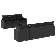 vidaXL 8 részes fekete polyrattan kerti ülőgarnitúra párnákkal (3218715) kerti bútor
