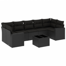 vidaXL 8 részes fekete polyrattan kerti ülőgarnitúra párnákkal (3218725) kerti bútor
