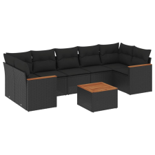 vidaXL 8 részes fekete polyrattan kerti ülőgarnitúra párnákkal (3225810) kerti bútor