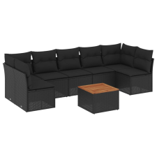 vidaXL 8 részes fekete polyrattan kerti ülőgarnitúra párnákkal (3255901) kerti bútor