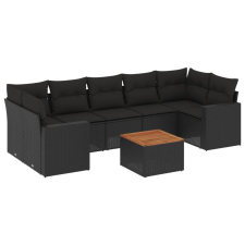 vidaXL 8 részes fekete polyrattan kerti ülőgarnitúra párnákkal (3256363) kerti bútor