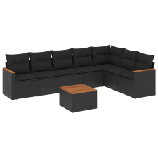 vidaXL 8 részes fekete polyrattan kerti ülőgarnitúra párnákkal (3258436) kerti bútor